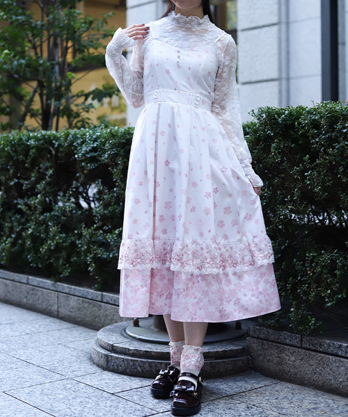 櫻花蕾絲×櫻花圖案細肩帶洋裝
