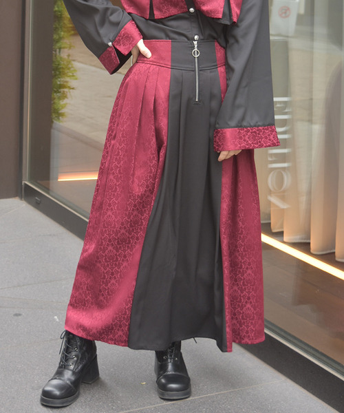 【可成套搭配】異材質拼接提花長裙