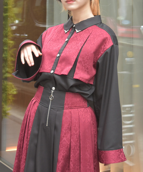 【可成套搭配】異材質拼接提花襯衫