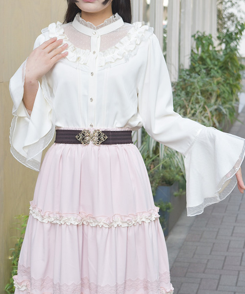 圓點薄紗公主袖襯衫