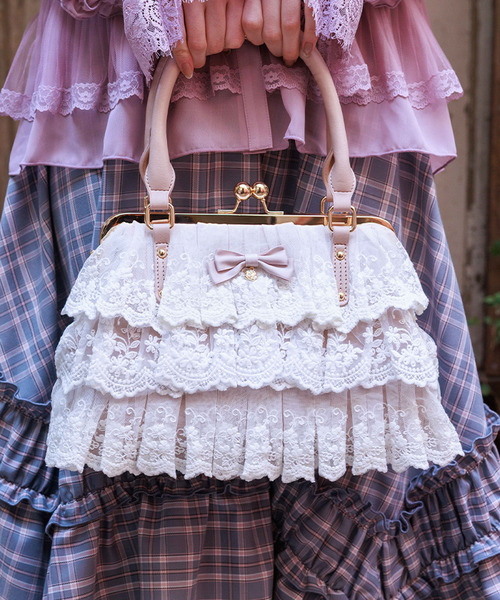 蕾絲荷葉邊口金包