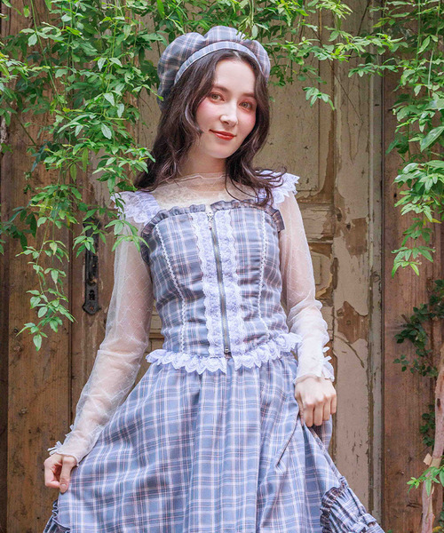 格紋蕾絲荷葉邊胸衣