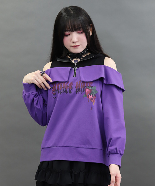 毒莓果露肩連帽上衣