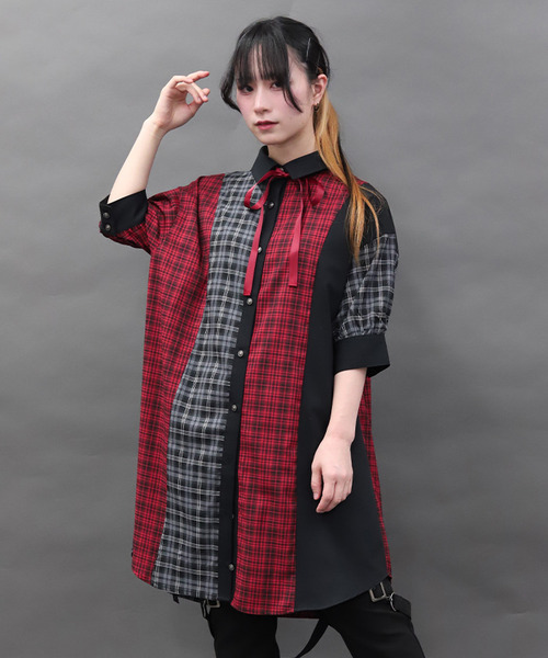 NIBBLE POISON-格紋撞色襯衫洋裝