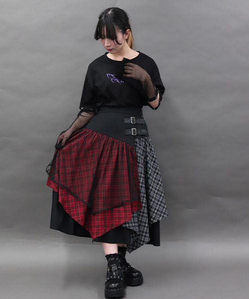 NIBBLE POISON-格紋不規則荷葉邊裙