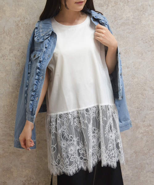 下擺蕾絲無袖上衣