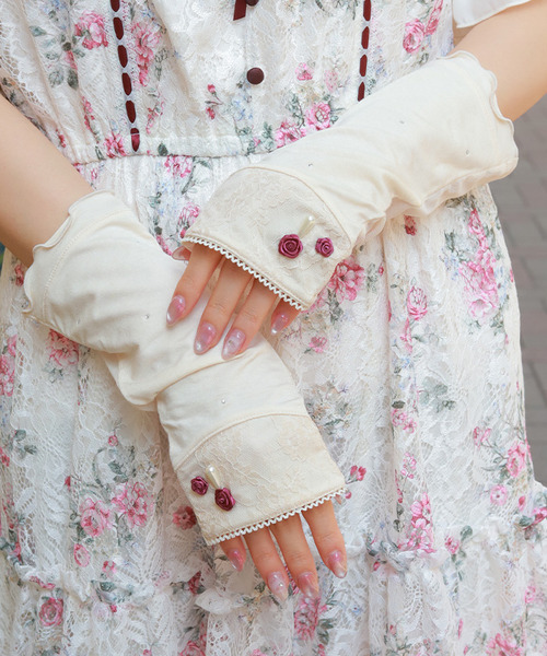 玫瑰×蕾絲抗UV短手套