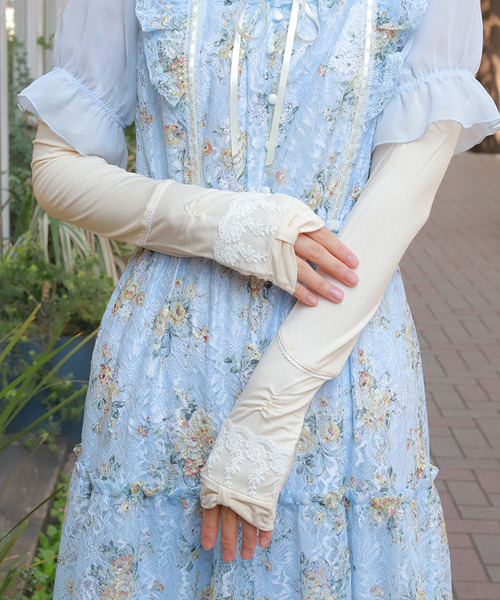 蝴蝶結×蕾絲抗UV長手套