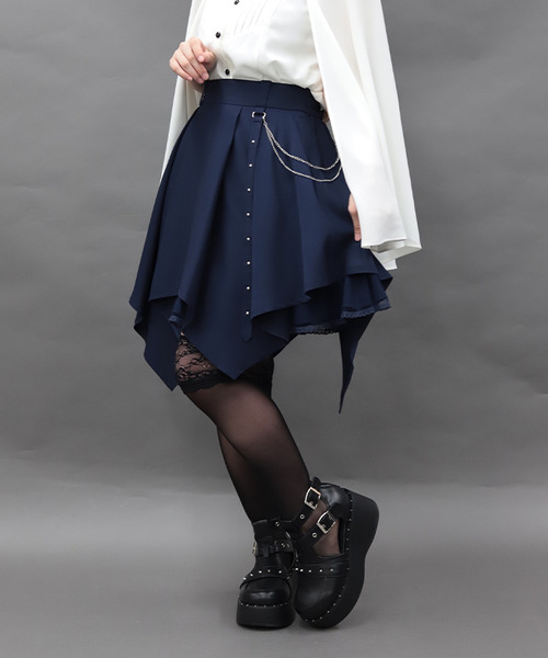 NIBBLE POISON-附鍊不規則下擺迷你裙