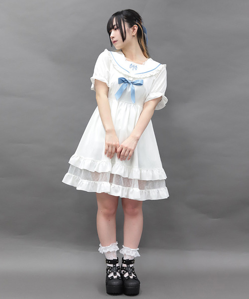 NIBBLE POISON-十字刺繡水手領迷你洋裝