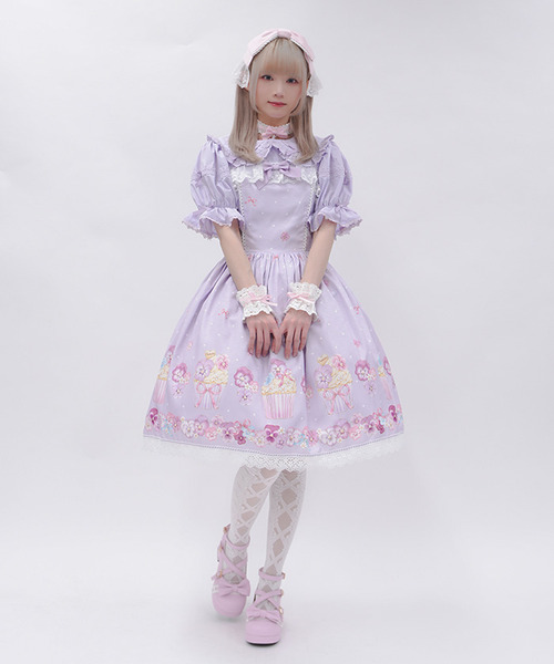 Chalmiere-三色堇杯子蛋糕圖案吊帶裙