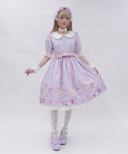 Chalmiere-三色堇杯子蛋糕圖案洋裝