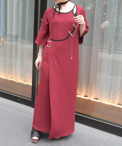 中式金屬扣長洋裝