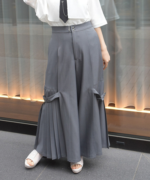 側邊百褶長褲