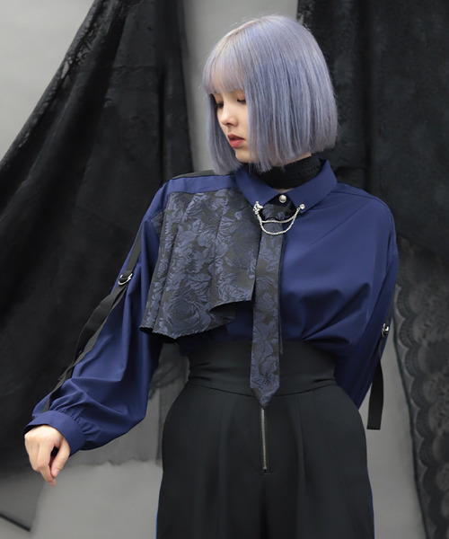 NIBBLE POISON-異材質設計附領帶襯衫