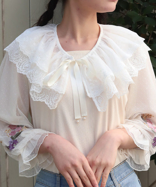花朵薄紗蕾絲假領