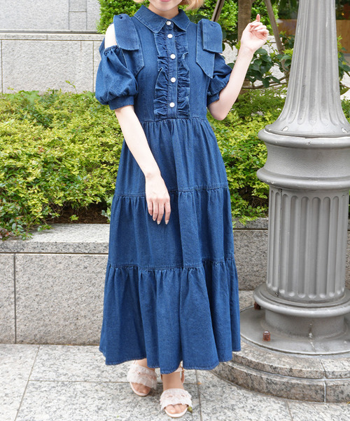 ＰＯＥＴＩＱＵＥ-蝴蝶結肩帶牛仔洋裝