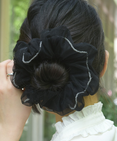 珍珠線條雪紡髮圈