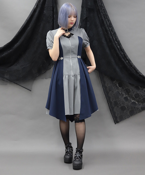 NIBBLE POISON-金屬配件設計雙色洋裝