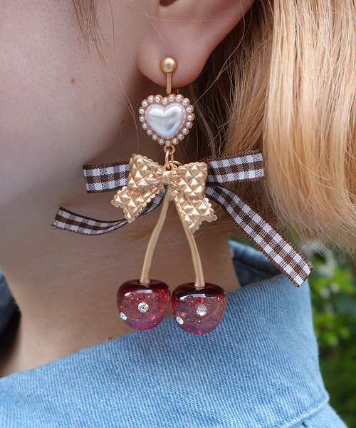 ＰＯＥＴＩＱＵＥ-櫻桃蝴蝶結2way耳環