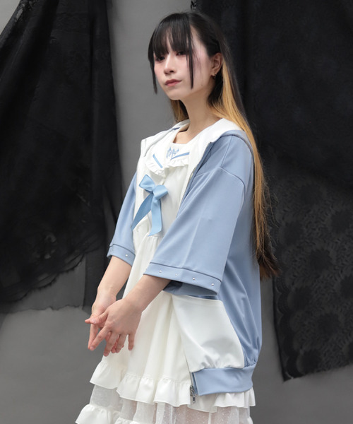 NIBBLE POISON-雙色荷葉連帽外套