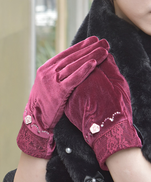 玫瑰花×蕾絲絲絨手套