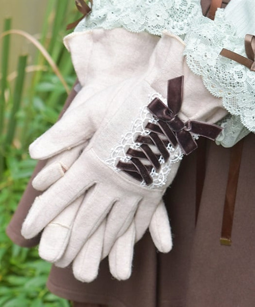 天鵝絨蝴蝶結綁帶手套