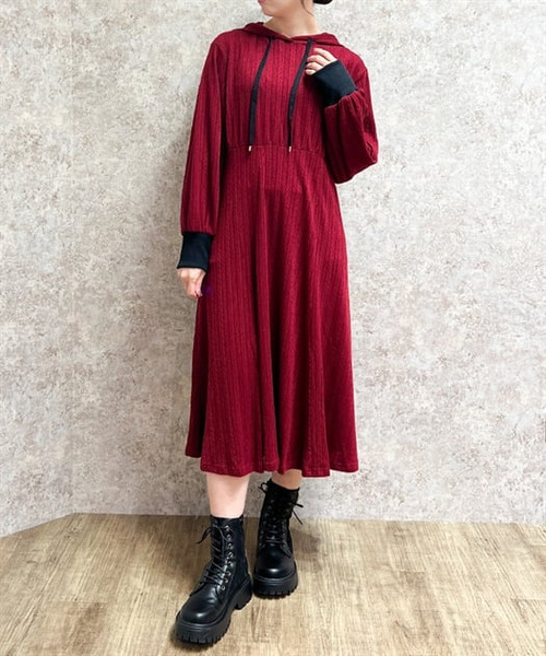 麻花針織連帽洋裝