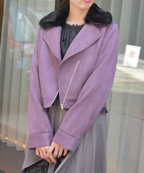 毛領麂皮剪裁外套