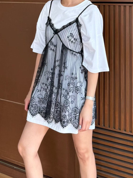 [預購]蕾絲細肩帶罩衫(2個色)