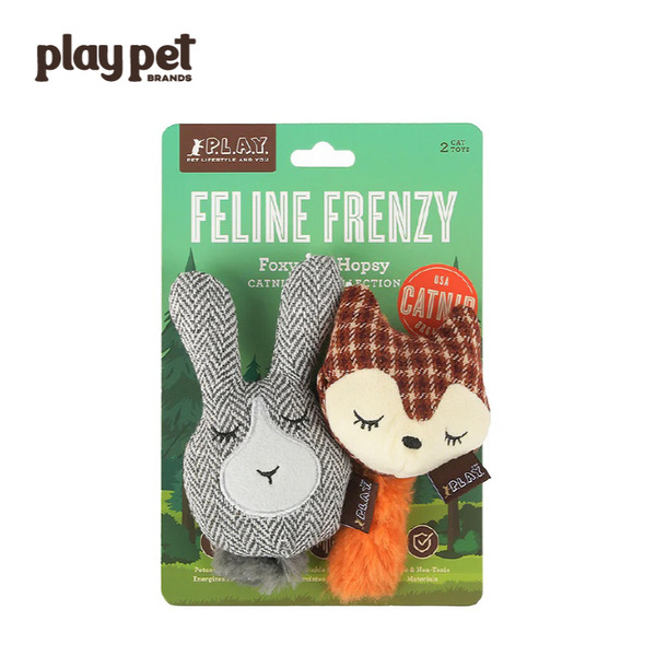 【美國P.L.A.Y.】喵星人瘋玩 小動物系列 有機貓草 發聲玩具 - 森林狐狸與兔子