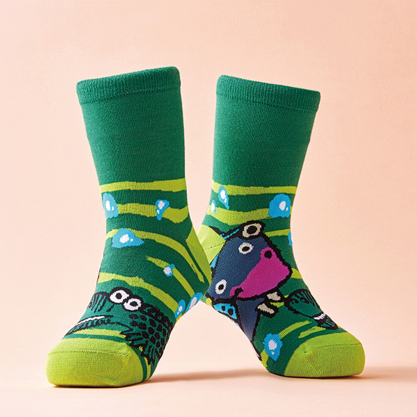 河馬遇見好朋友(綠) ｜ 兒童短襪