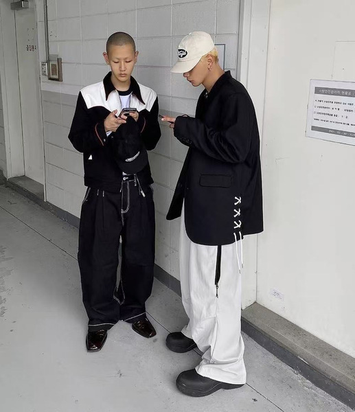 韓國側拉鏈狀色休閒長褲