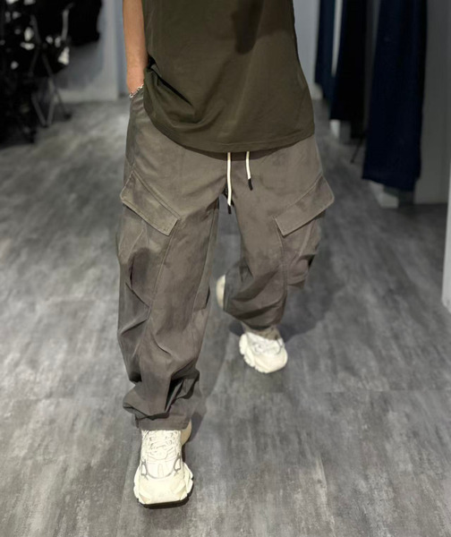 前斜口袋闊腿工裝褲