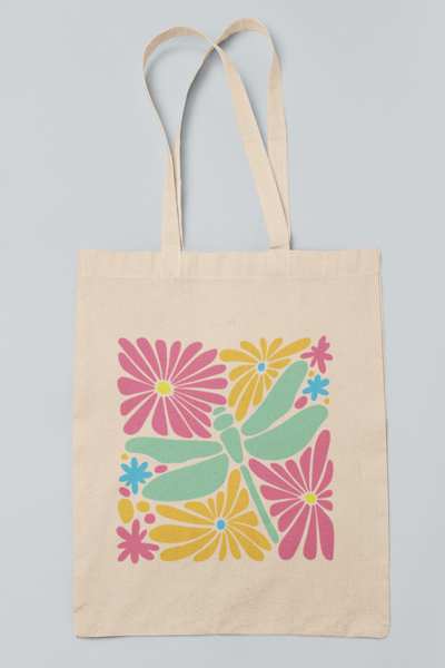 【插畫風格】厚磅多用途環保帆布袋/ 花影蜻蜓