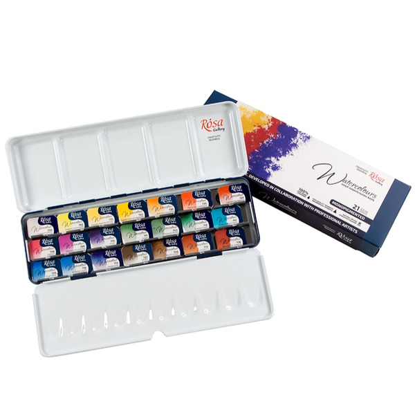 烏克蘭羅莎Rosa Gallery Monopigmented塊狀水彩單一色粉 21色 靛藍鐵盒