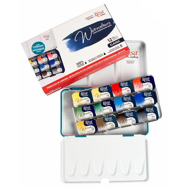 烏克蘭羅莎Rosa塊狀水彩 經典 松石綠鐵盒