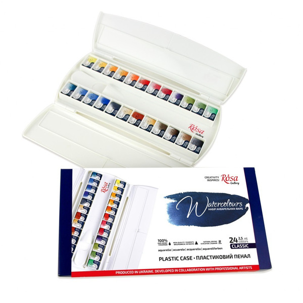 烏克蘭羅莎ROSA 塊狀水彩 經典款 24色 塑膠盒