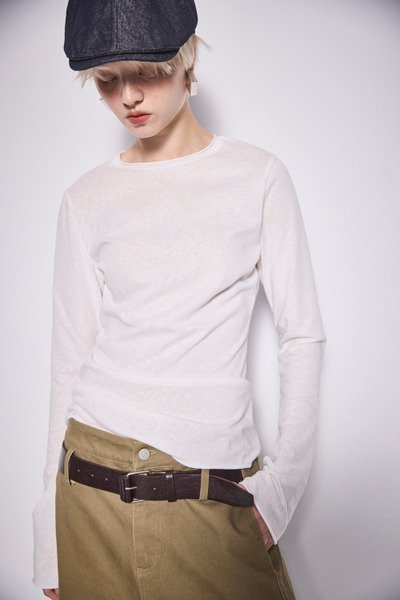 韓系百搭卷邊圓領T恤打底上衣