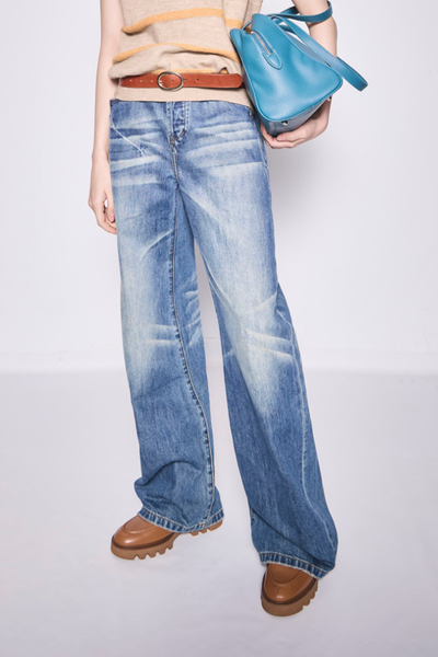 復古⽔洗寬鬆⽴體休閒顯瘦⽜仔褲