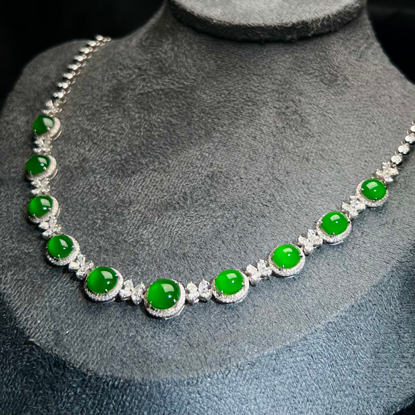 頂級玻璃種帝王綠鑲嵌套鍊