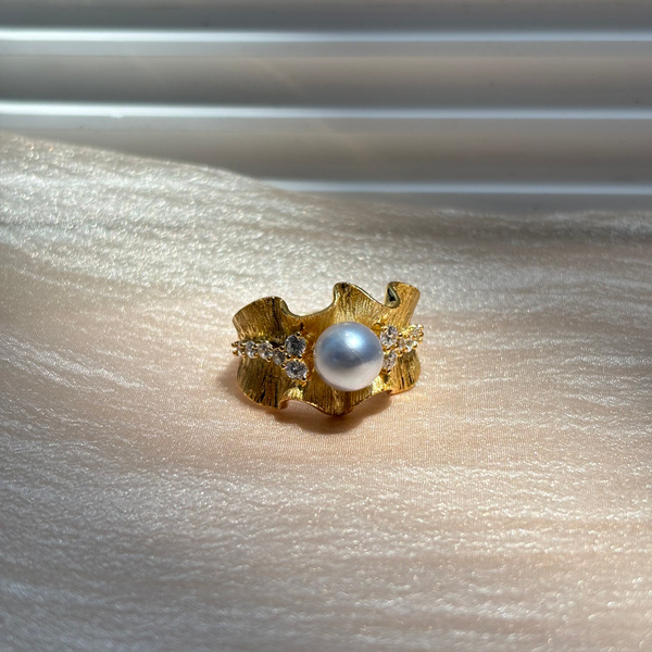 日本海水AKOYA珍珠緞帶純銀戒指