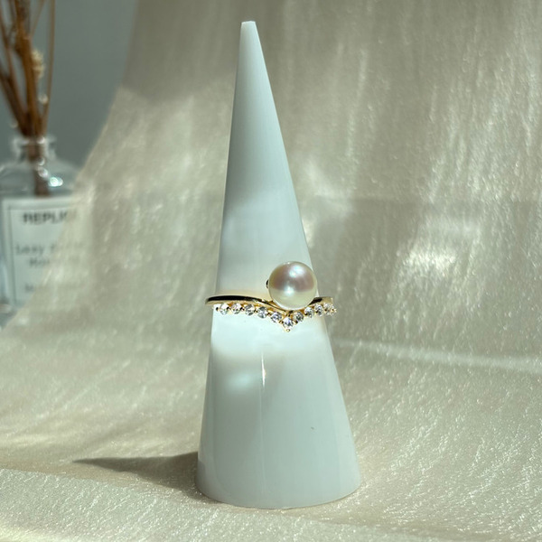 日本海水AKOYA珍珠V型純銀戒指