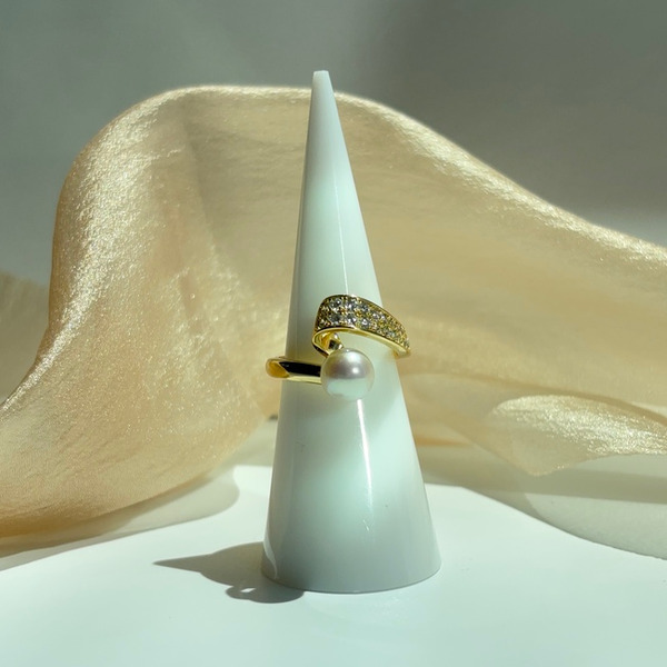 日本海水AKOYA珍珠流線型純銀戒指