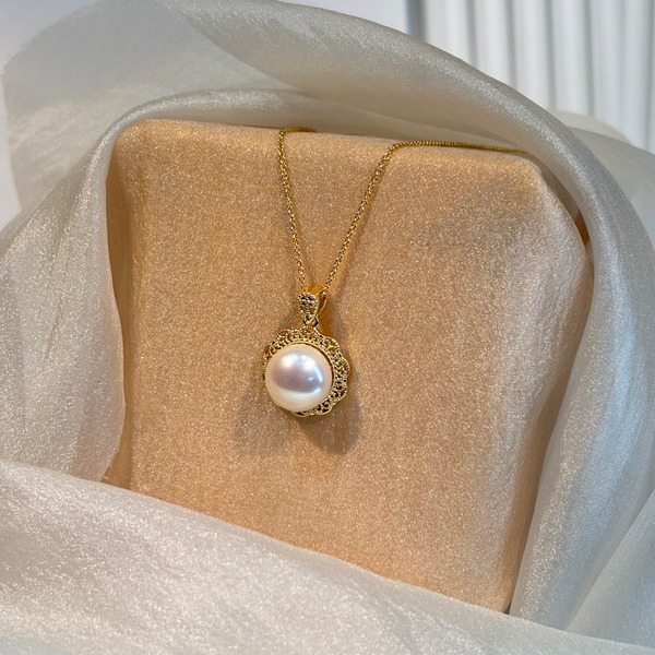 淡水珍珠金掐絲純銀項鍊