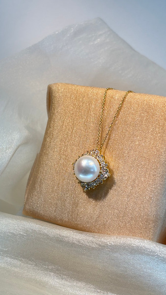 淡水珍珠菱鑽框純銀項鍊