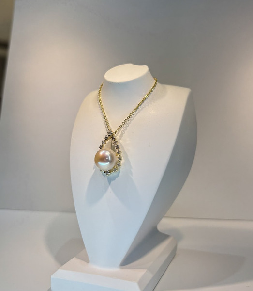 淡水珍珠水滴鑽框純銀項鍊