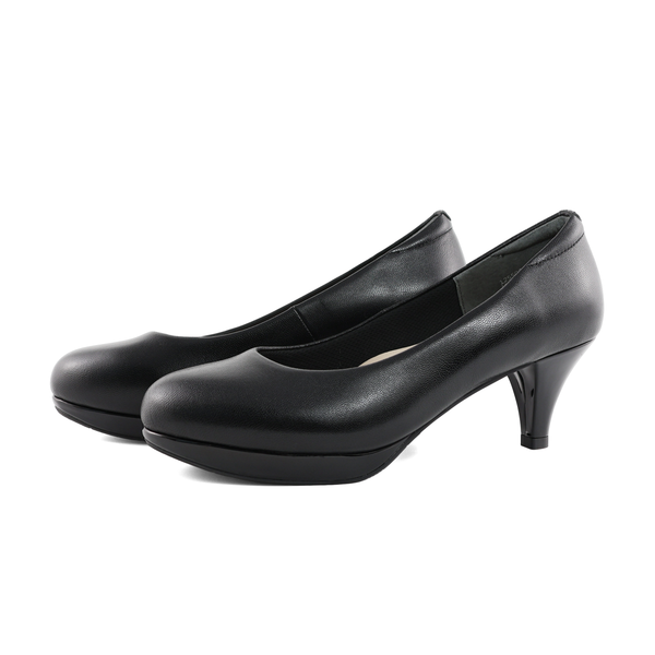 升級版2.0 柔軟羊皮圓頭基本百搭職場空姐上班防水台跟鞋  7公分(黑)125508