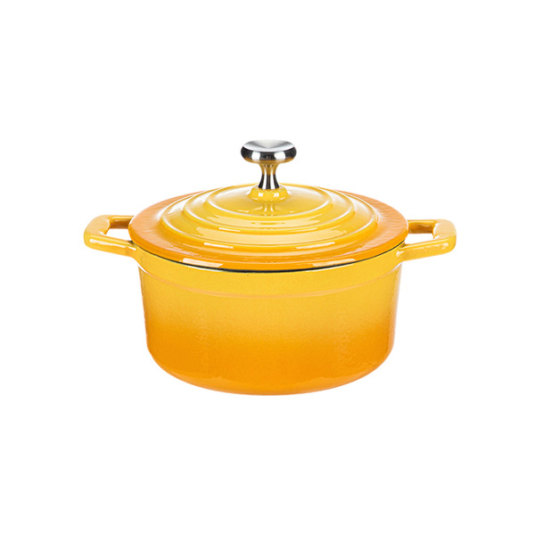 【日本霜山】漸層色雙耳琺瑯鑄鐵鍋(附蓋)-14cm-多色可選