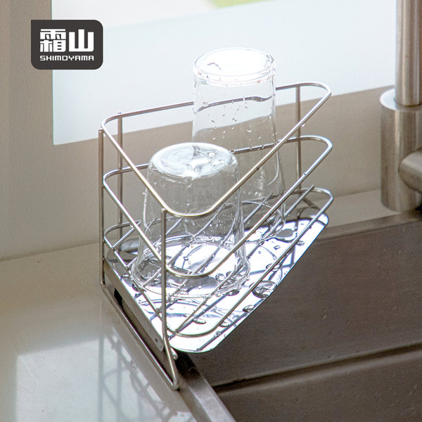 【日本霜山】水槽用304不鏽鋼三角形瀝水收納架/轉角置物架